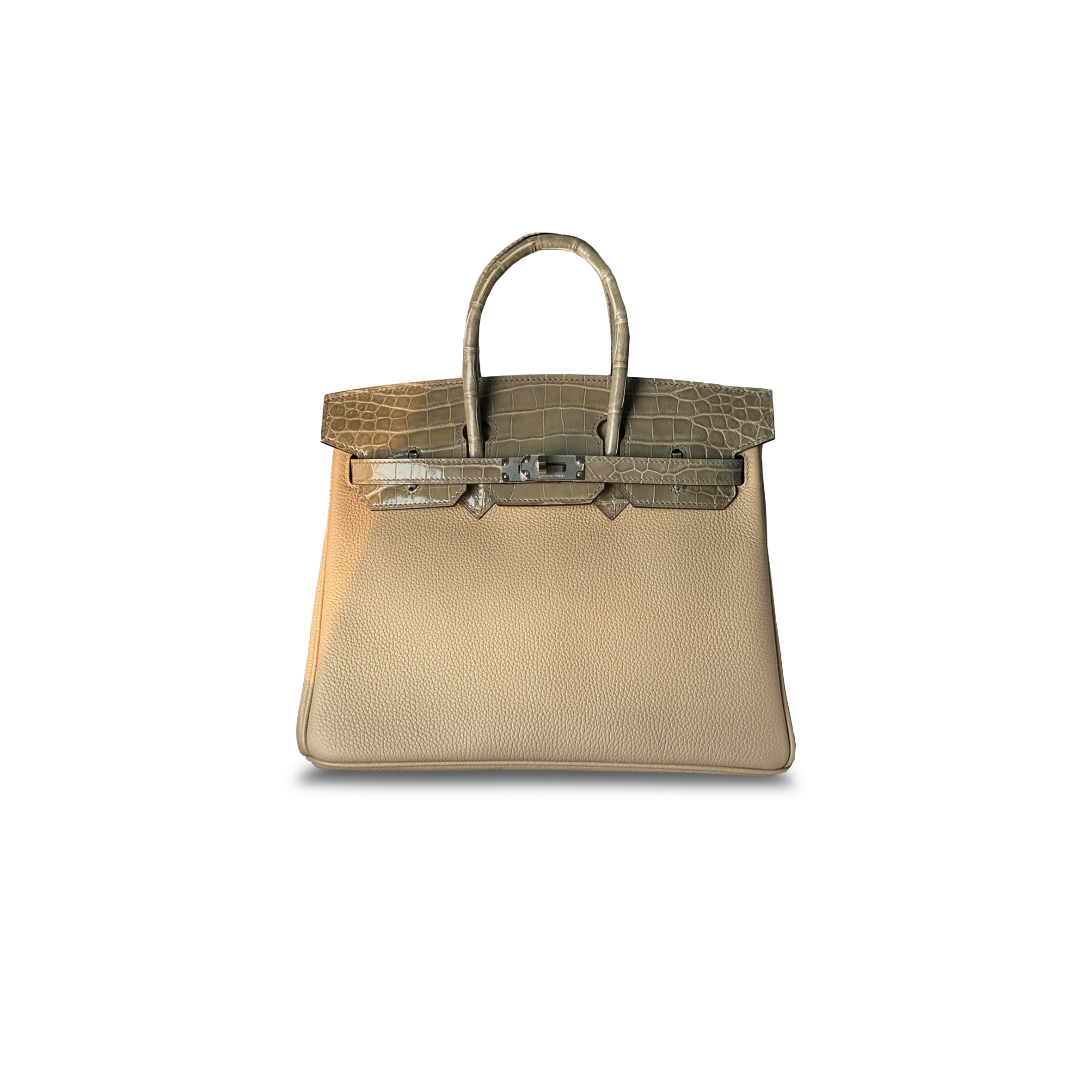 HERMÈS MASTER BIRKIN 25 CROCODILE AND TOGO LEATHER TURTLEDOVE GRAY SILVER BUCKLE H076216CK25 (25*20*13cm)